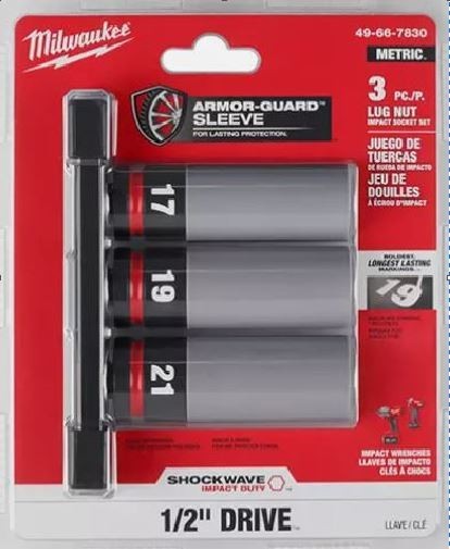 Milwaukee 1/2" Metric Lug Nut Socket Set 3 PC Impact Duty SHOCKWAVE 49-66-7830 gallery