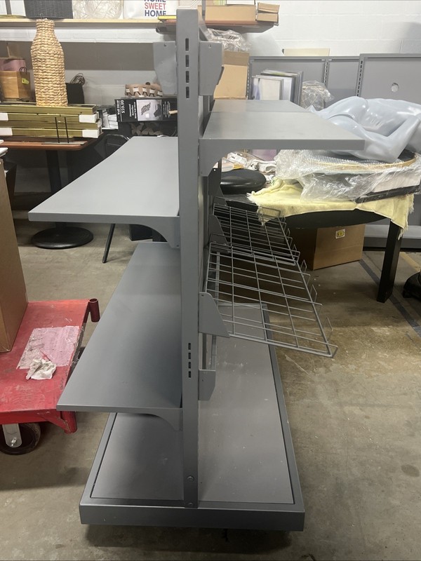 Gondola Shelving 4 Foot Two Sided Unit Sleek Gray Titanium Commercial, Retail ￼ gallery