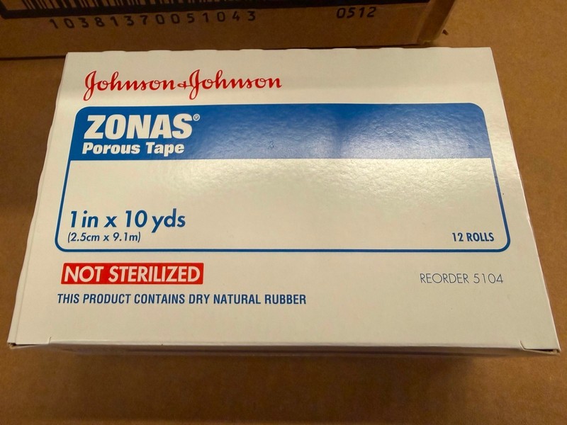 1 Box/12 Rolls Johnson & Johnson ZONAS Porous Tape 1 in x 10 yds 5104