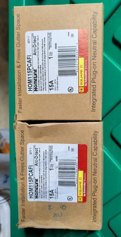 Lot of 2 NEW Square D HOM115PCAFI 15A 1P AFCI Plug-On Neutral