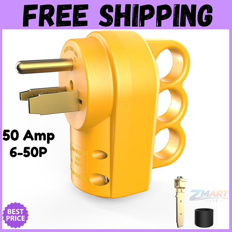 Welder Plug 50 Amp NEMA 6-50P Replacement Male Plug Heavy Duty Yellow ETL Listed