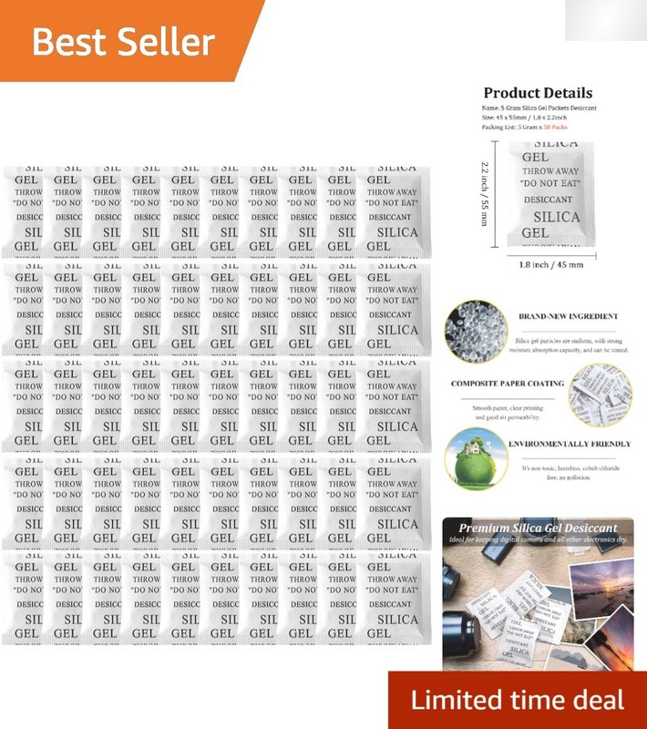 Silica Gel Packets – 50 Packs of 5 Grams, Food Safe Moisture Absorbers, Reusable