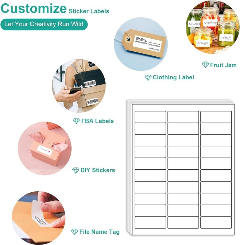 100 Sheets 1"x2-5/8" Address Shipping Labels Stickers 30-UP for Inkjet and Laser gallery