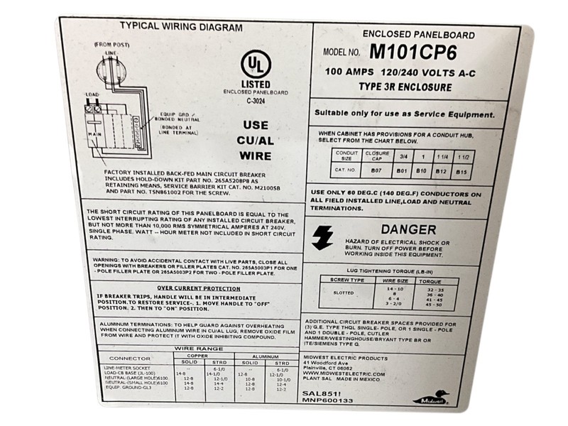 Midwest® GE M101CP6 Metered Ring Type Head Post, 120/240 VAC, 100 A, 1 ph gallery