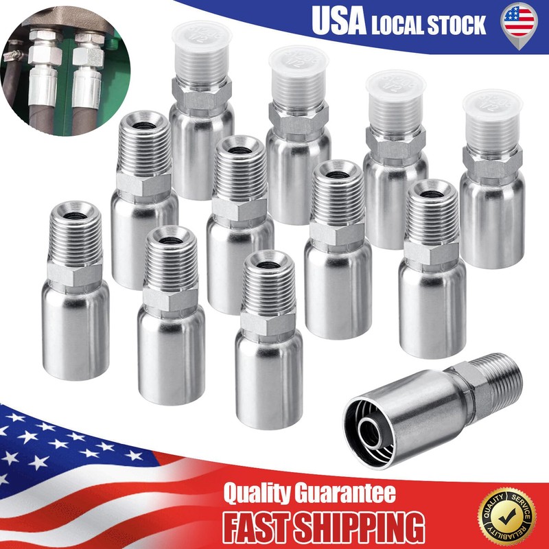 12-Pack 1/2″ Hose x 1/2″ NPTF Male Pipe Thread Hydraulic Hose End Crimp Fittings