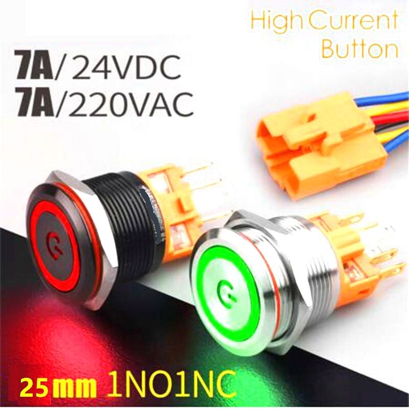 25mm Metal Button Switch buzzer bus power bell push button switch with ring Led