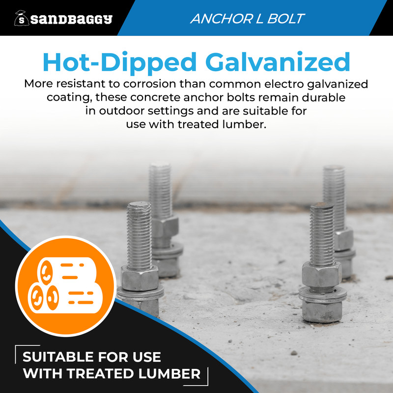 Sandbaggy 5/8" x 24" Threaded Concrete Anchor L-Bolts - Hot Dipped Galvanized gallery