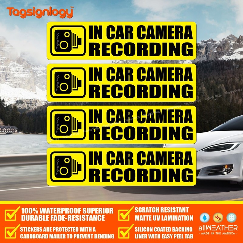 (4 pcs) In Car Camera Recording Stickers Dash Cam Video on Board Bumper Decals