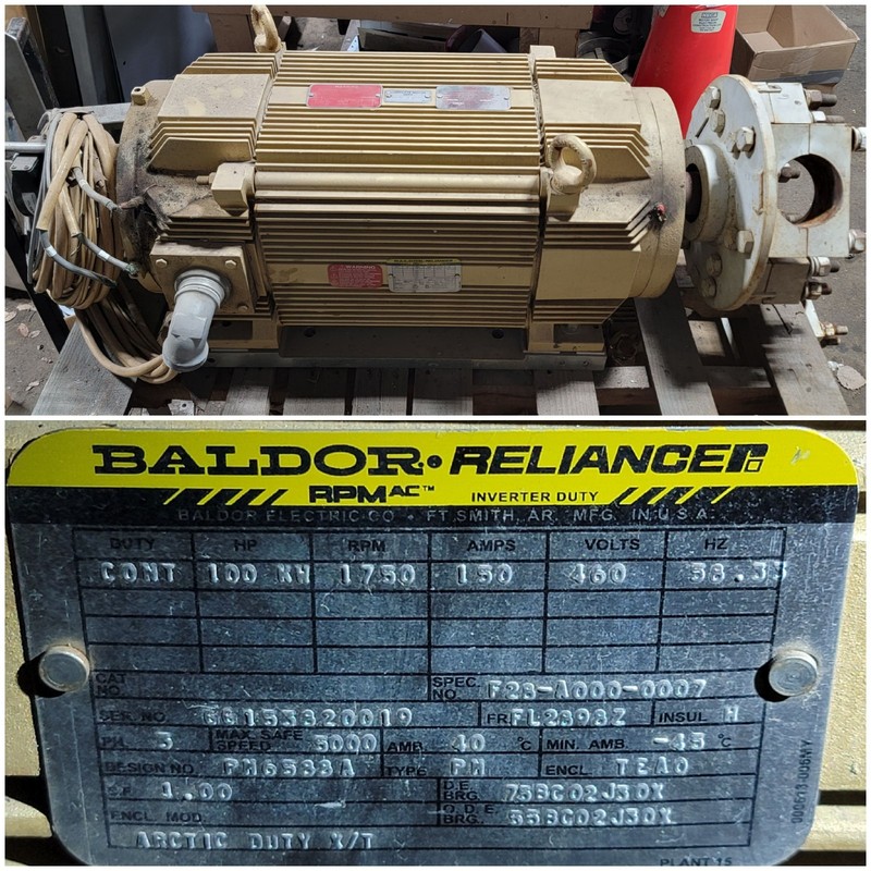 Baldor 100KW Inverter Duty Motor F28-A000-0007, 1750RPM 460V, Continuous Duty