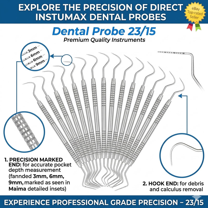 Dental Perio Explorer 23 Probe UNC 15 Color Marking Diagnostic Double Ended Tool gallery