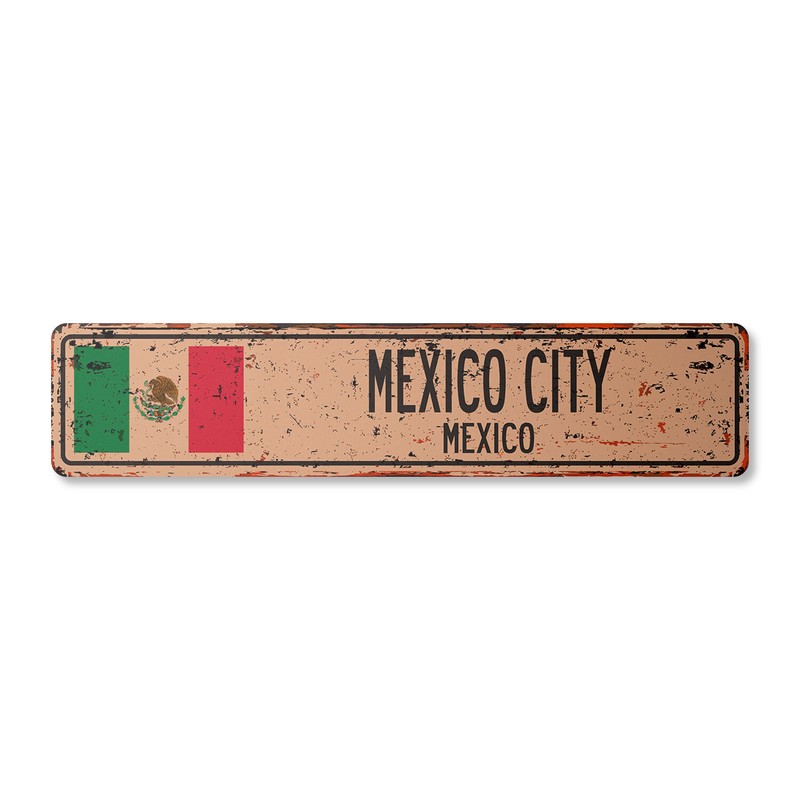 MEXICO CITY MEXICO Vintage Street Sign Mexican flag city country road rustic