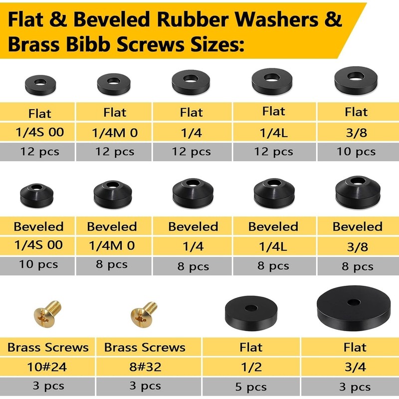 Piece 12 Sizes Faucet Washer Assortment Kit - Flat & Beveled Rubber Washers &... gallery