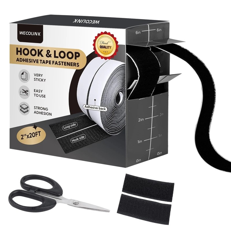 20Ft x 2 Inch Hook and Loop Tape Strips with Adhesive, Heavy Duty Sticky Back