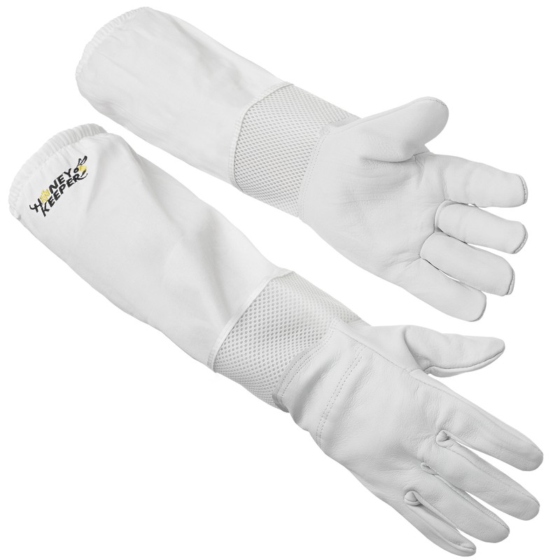 Beekeeping Ventilated Gloves Goatskin Leather, Canvas Sleeve Elastic Cuff, Sm