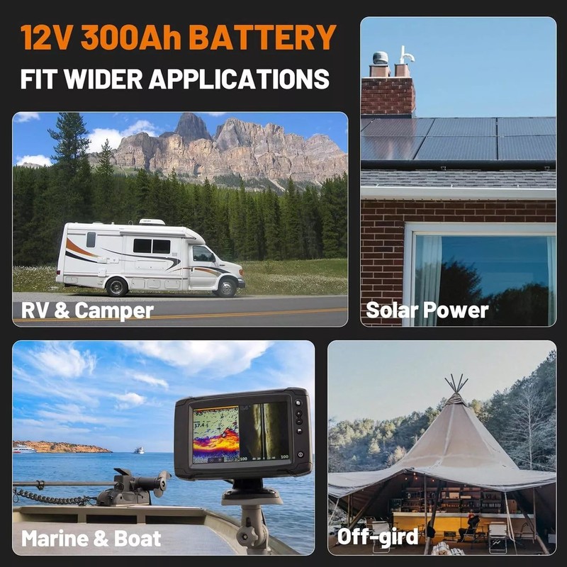 300Ah 12V LiFePO4 Lithium Battery 3840Wh Built-in BMS Deep Cycle Marine RV Solar gallery