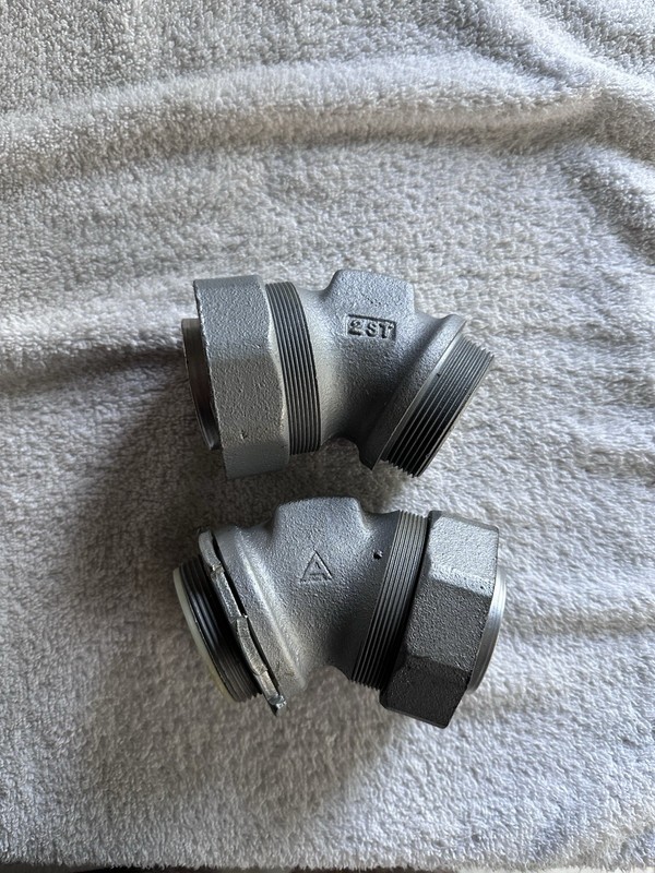 (2) 2” 45 DEGREE LIQUIDTITE CONNECTOR, MALLEABLE IRON, 4QS4200, Free Shipping