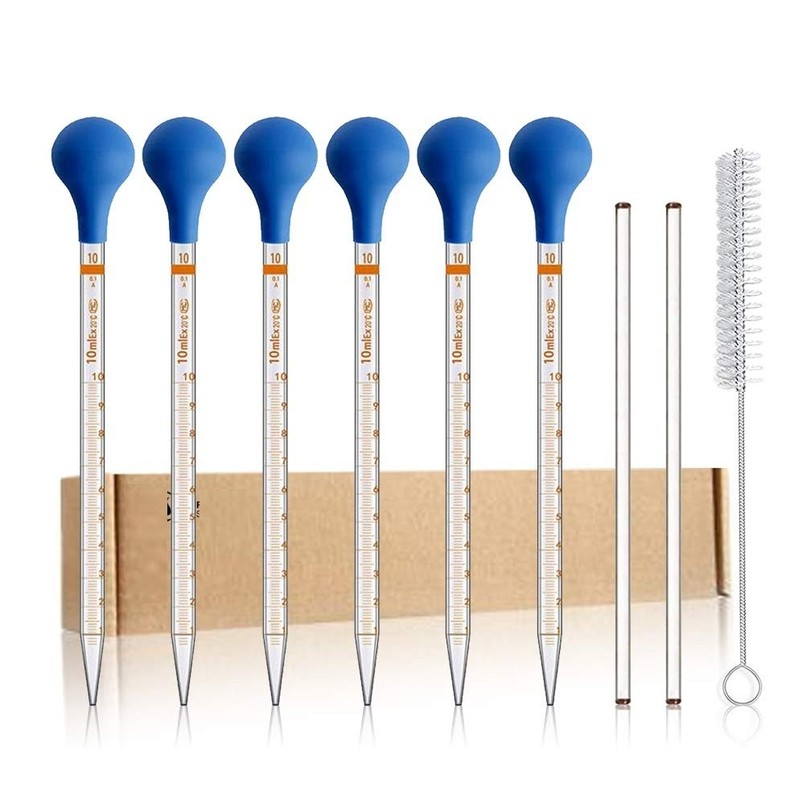 6 Pack 10ml Glass Graduated Dropper Pipette with 2-Pack 8″ Glass Stir Rod