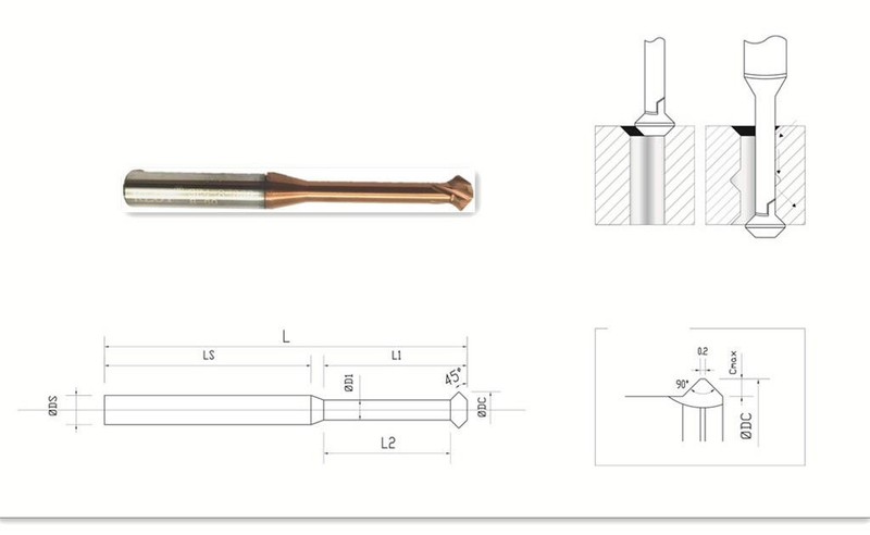 KLOT TiCN Coated Solid Carbide MICRO Front&Back Chamfer Cutter End Mill 3mm-12mm gallery