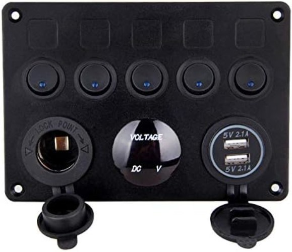 Efficient 5 Position Rocker Switch Panel with USB Charging for Marine & Vehicles gallery
