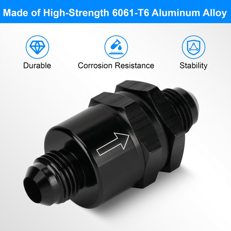 Black Aluminium -6 AN to AN6 Flare Inline Check Valve -Black gallery