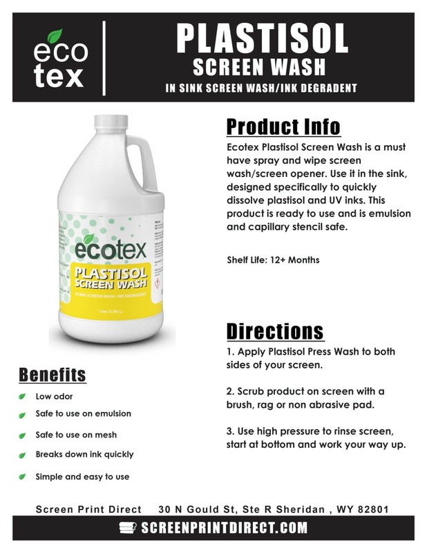 Ecotex® Plastisol Ink Cleaner - In Sink Screen Wash/ Ink Degradent - Quart/ 32oz gallery