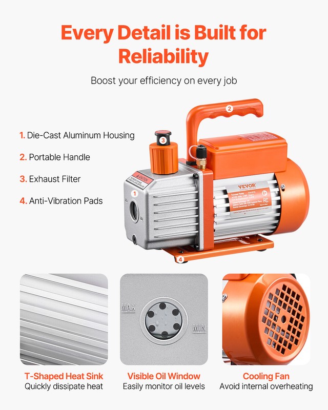 4.5 CFM HVAC Single Stage Rotary Vane Vacuum Pump and Manifold Gauge Kit gallery