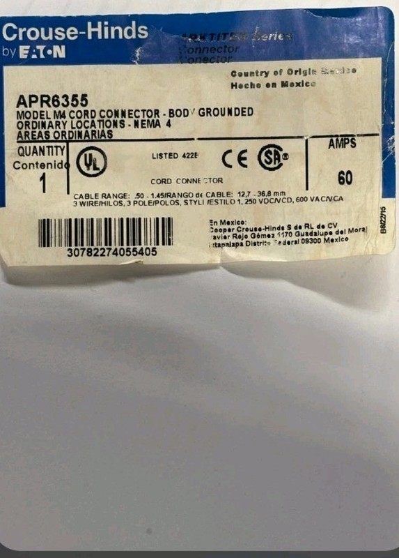 NEW IN BOX. Eaton Corporation APR6355 60Amp 3-Pole Arktite Crouse-Hinds