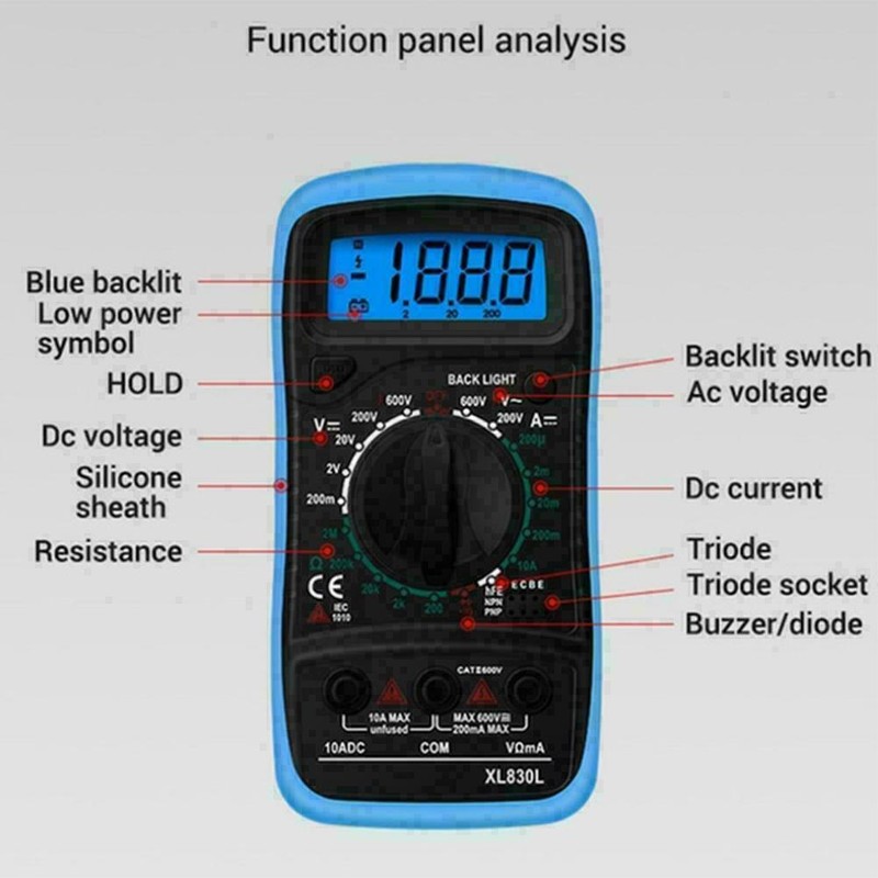 Digital Multimeter AC DC Voltmeter Ammeter Ohmmeter Volt Tester Meter XL830L USA gallery