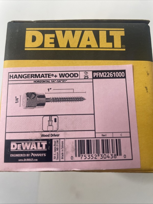 DEWALT Vertical Rod Hanger 25 Count 1/4″ x 1″ PFM2261000 Hangermate + Wood