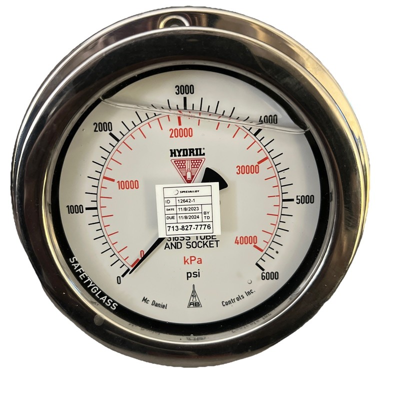 HYDRIL McDaniel Controls Pressure Gauge 316 SS Tube Socket 0-6000 PSI 40000 kPa