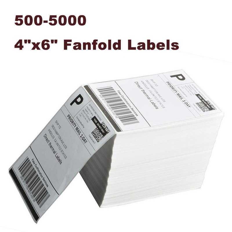 500-5000 4″x6″ Fanfold Direct Thermal Shipping Labels for Zebra & Rollo Printers