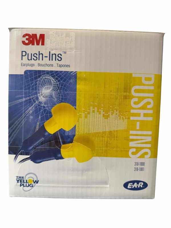 NEW 100 Pairs 3M Push-Ins E-A-R Earplugs Corded 318-1001 Yellow