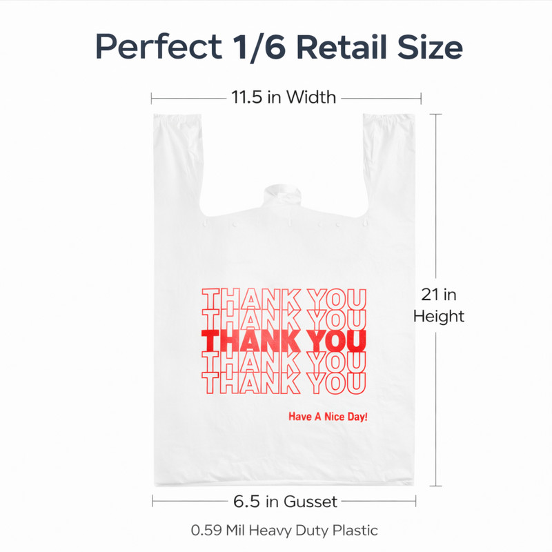 5000 Thank You T-Shirt Bags 0.59 Mil 1/6 21x6.5x11.5 Grocery Carryout gallery