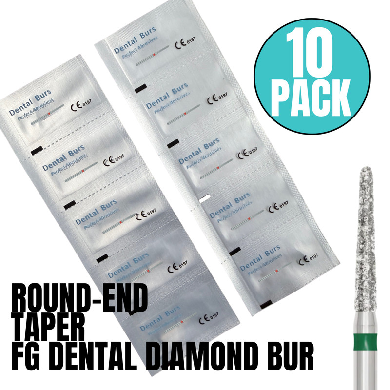 10 PACK: Round-End Taper Dental Diamond Burs, FG (friction grip)