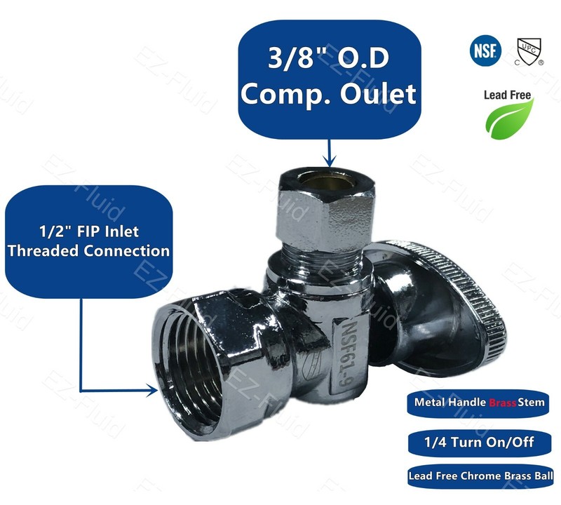 Plumbing Lot Pack 9 pcs 1/4 Turn Brass Angle Stop Valve 3/8" OD Comp x1/2" FIP gallery