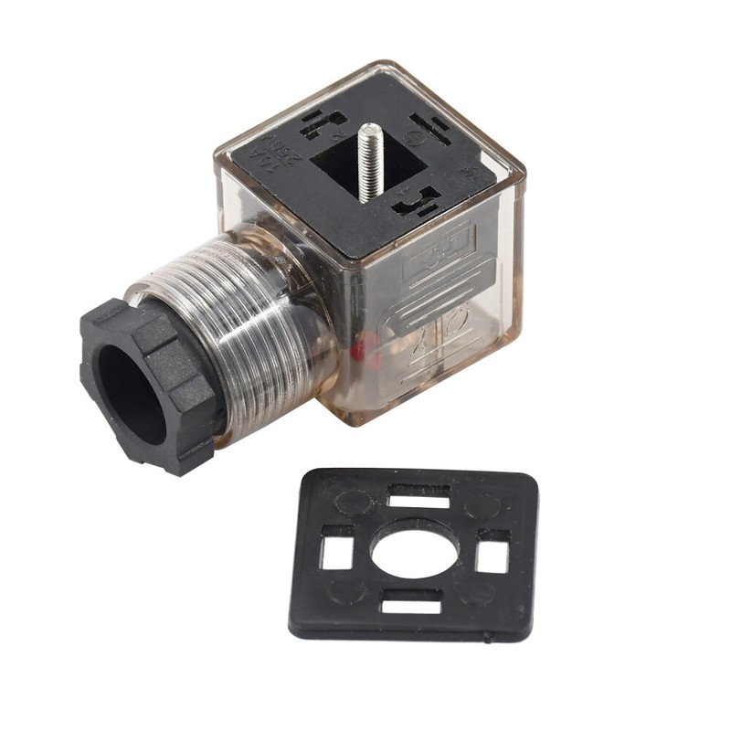 DIN 43650 Type-A 3 Prong Solenoid Valve Connector Plug w/ LED For DC 12V 24V