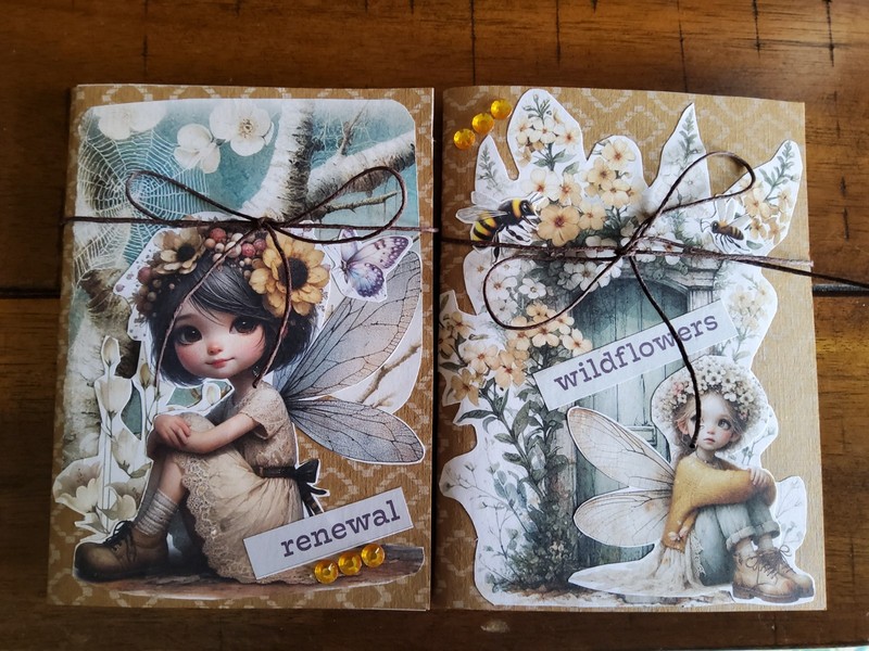 2 Mini Junk Journal Handmade Booklets Folios Vintage FAIRIES Pockets Ephemera
