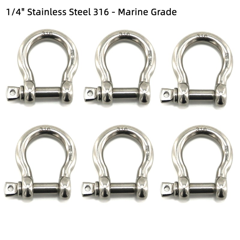 1/4" Stainless Steel D-Ring Shackle Heavy Duty Screw Pin Anchor Shackle