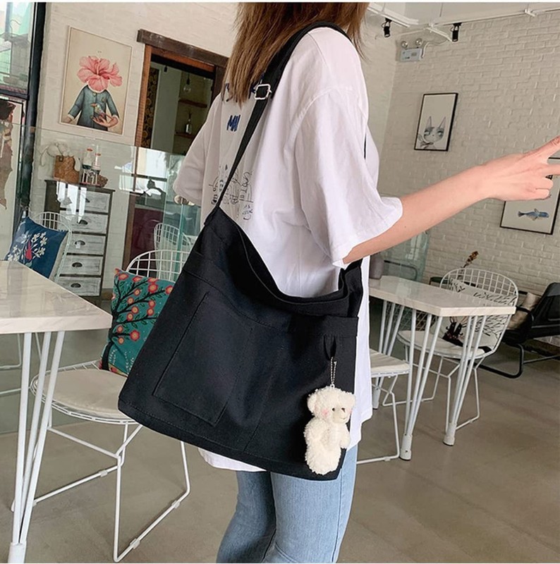 Cotton Tote Handbag Women Canvas Crossbody Beach Bag Hobo Shoulder Tote Bag w... gallery