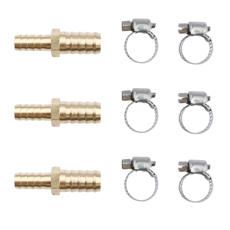 U.S. Solid 3pcs Brass Hose Barb Reducer Fitting Kits With 6 Clamps 1/2″ To 3/8″