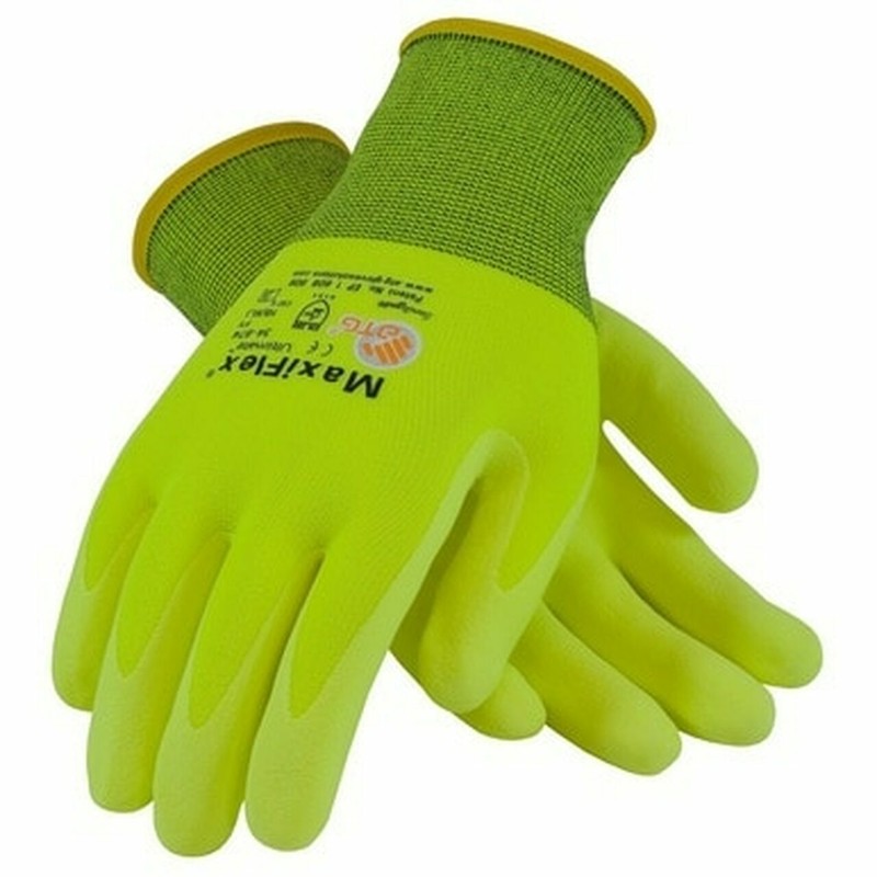 PIP 34-874FY MaxiFlex Ultimate HI VIS Micro Foam Nitrile Grip WORK GLOVES 12 PR gallery