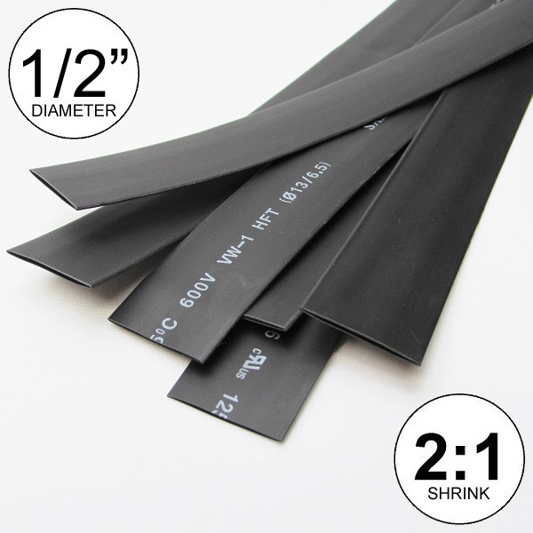 1/2″ ID Black Heat Shrink Tube 2:1 ratio 0.5″ wrap (6×9″= 4ft) inch/feet/to 13mm