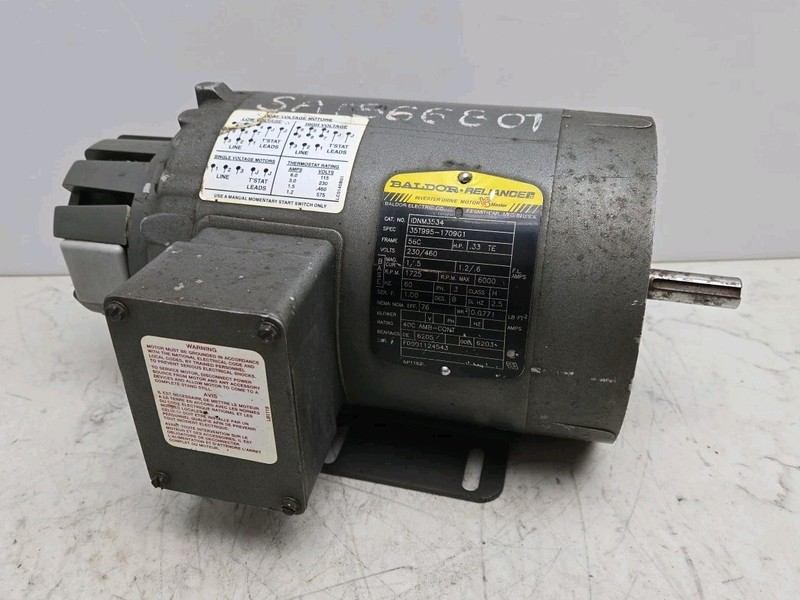 Baldor IDNM3534 Inverter Drive Motor 0.33Hp 230/460Vac 60Hz 56C Rear Cover Crack