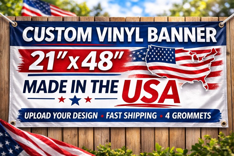 Custom Banner 21×48 Personalized Vinyl Banner Business Party Sign Made in USA