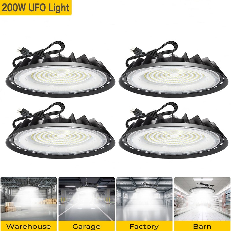 4 Pack 200W UFO Led High Bay Light Warehouse Factory Commercial Industrial Light