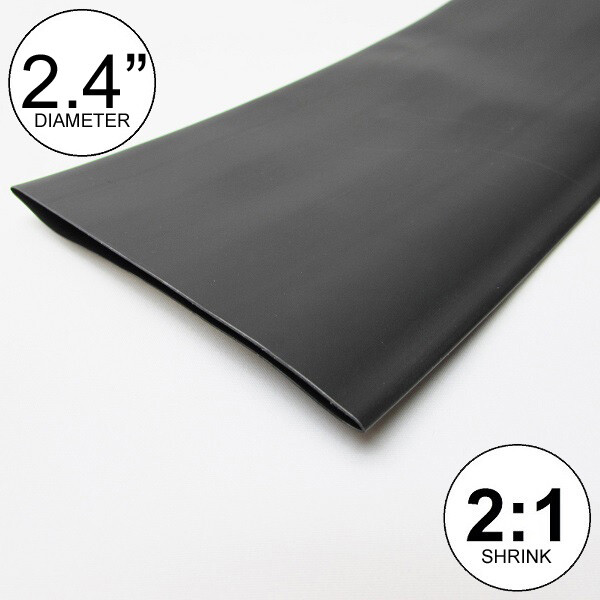 2.4″ ID Black Heat Shrink Tube 2:1 ratio (2 feet) polyolefin inch/ft/to 60mm