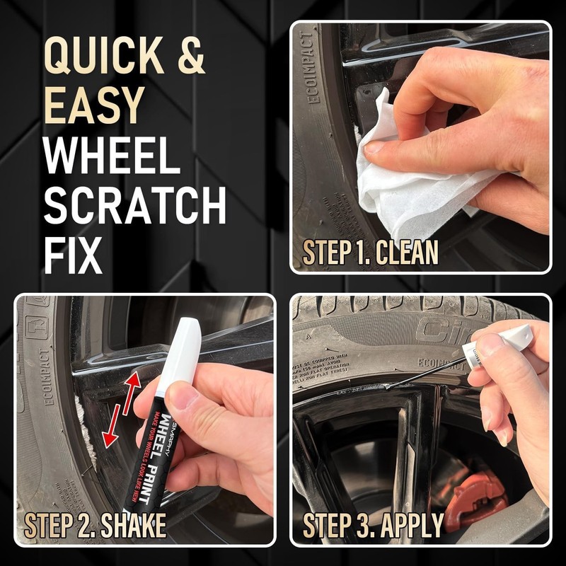 Wheel Scratch Repair Kit, Gloss Black Rim Touch Up Paint, Repair Curb Rash, Scra gallery