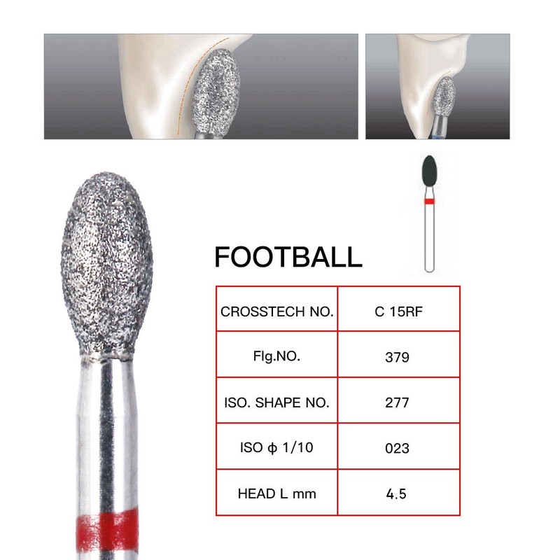 Dental Diamond Burs FG Handpiece Football Cut Fine Red Grit 368-023F / 379-023F gallery