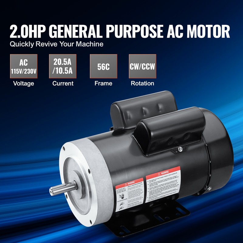 2HP Electric Motor 1725RPM AC 115V/230V 56C Frame 1-Phase 5/8" Keyed Shaft gallery