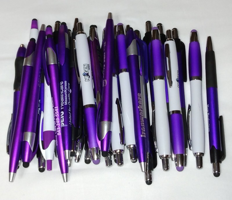 30ct Mixed Lot Misprint Retractable Click Pens w/Stylus: PURPLE/ VIOLET/LAVENDER gallery